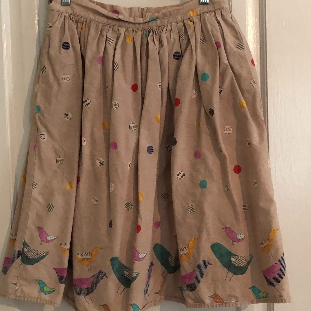 Modcloth Birds and Newspaper Print Skirt